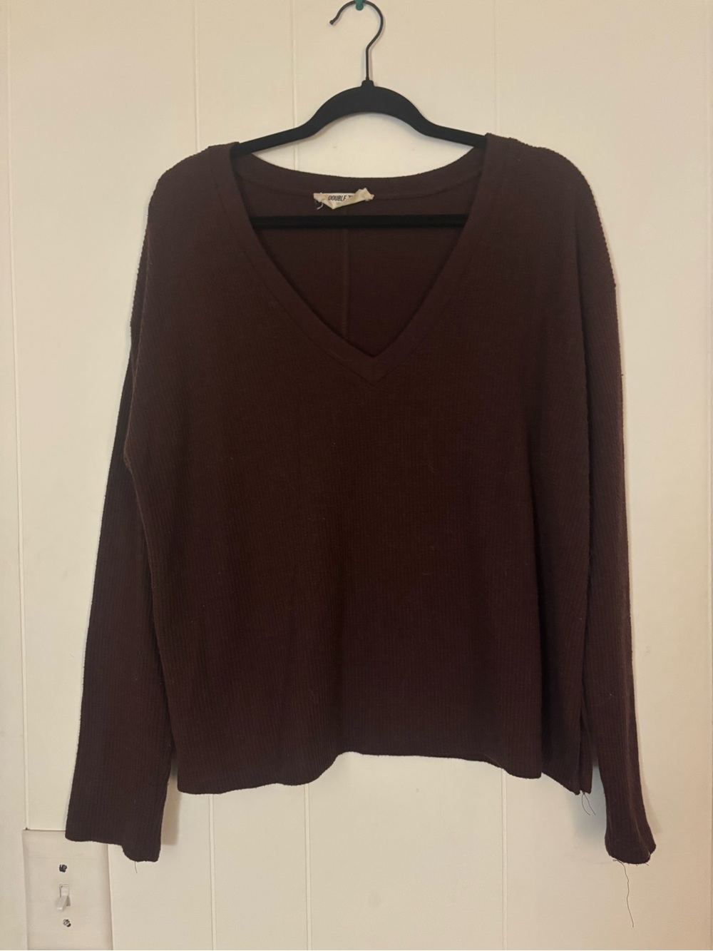 Double Zero Dark Brown Ribbed V-Neck Sweater